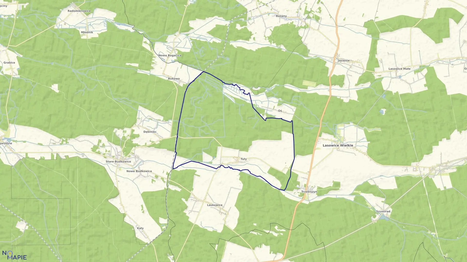 Mapa obrębu TUŁY w gminie Lasowice Wielkie